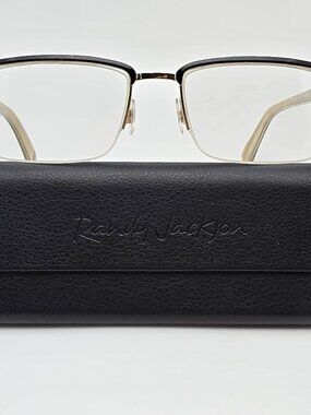 Randy Jackson Zyloware 1042 C021 Black Gold Semi Rimless Eyeglasses Frame w Case